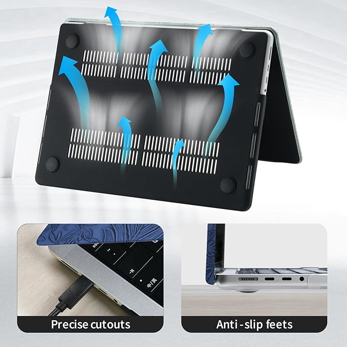 DTangLsm Compatible with MacBook Air 13 inch Case 2022 2021 2020-2018 A2337 M1 A2179 A1932, Elegant Textured Retro Leather Hard Shell Case for MacBook Air M1 Cover + Keyboard Skin,Blue Embossed Floral