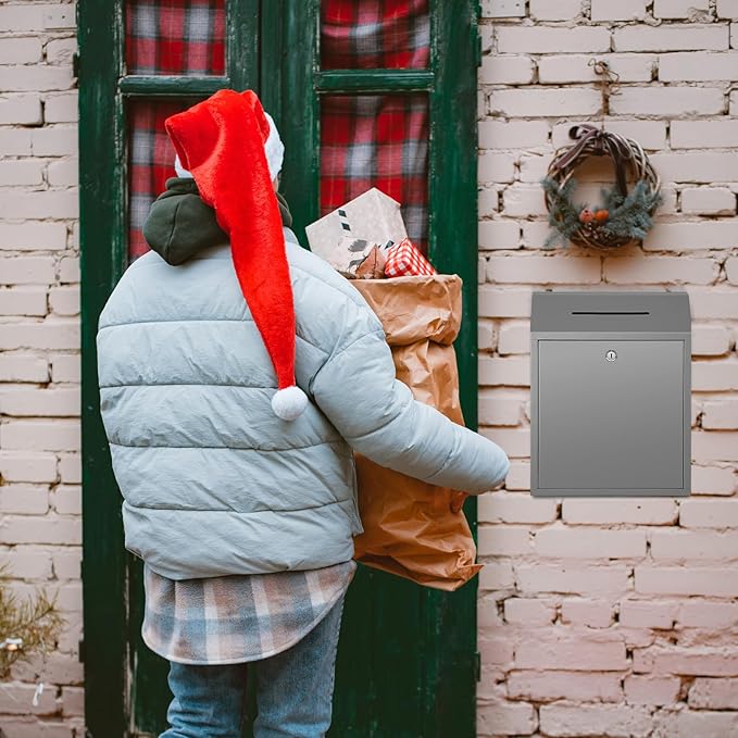 Metal Donation Cash Box Collection Safe Suggestion Box with Lock Wall Mounted Mailbox Delivery Ballot Container for Home Office Outdoor Door(Grey,15 x 12 x 4 Inch)