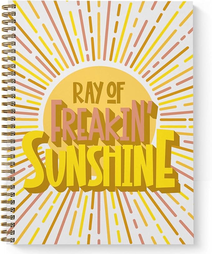Ray Of Freakin Sunshine Spiral Notebook / 8.5" x 11" Journal / 120 College Ruled Pages/Durable Gloss Laminated Softcover/Gold Wire-o Spiral Binding/Made in the USA