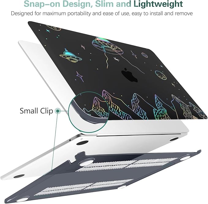 KEROM Clear Black Case for MacBook Air 13 inch 2021-2018 M1 A2337 A2179 A1932, Plastic Hard Shell Case & Keyboard Cover for MacBook Air 13.3 inch, Planet