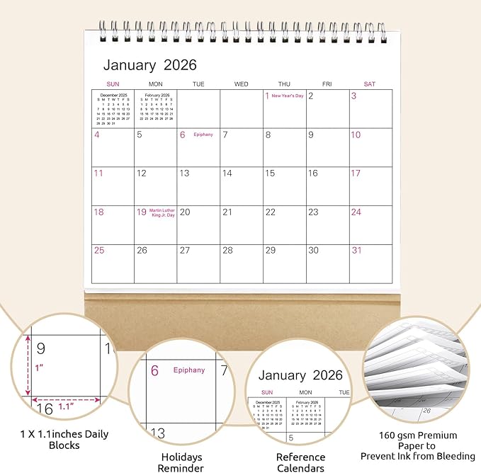 SKYDUE Small Desk Calendar 2025-2026, Jul. 2025 to Dec. 2026, 18 Months Small Desk Calendar with Planner Stickers, 8.5" x 7" Desktop Calendar Planner, Kraft