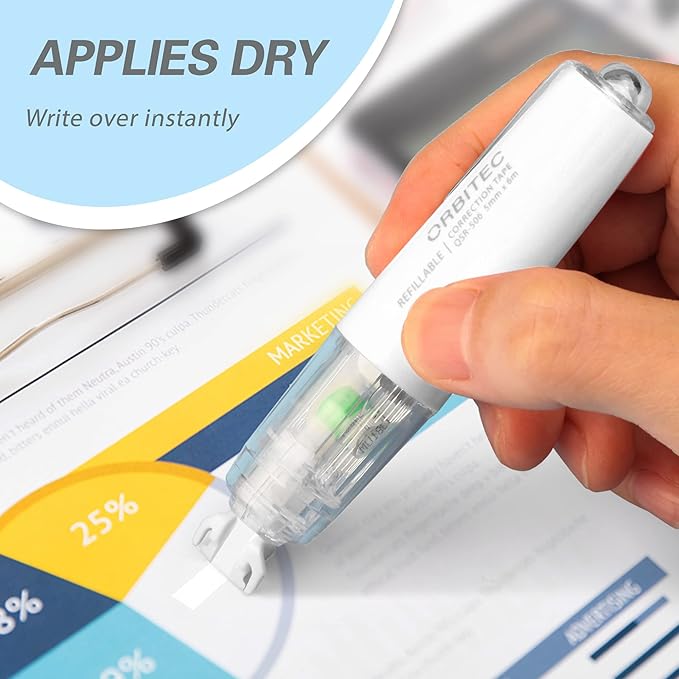 Refillable Retractable White Correction Tape, Mini Small Japan Aesthetic Cute Correction Tape Pen, with Easy to Refill Pen Applicator,for Kawaii School Office Supplies