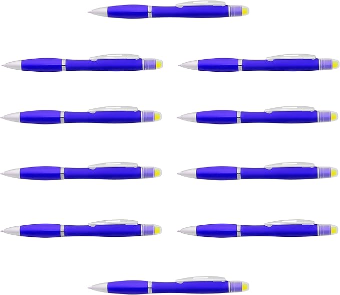 DISCOUNT PROMOS 10 Marathon Gel Highlighter Pens Pack - Twist Mechanism, Ballpoint - Blue