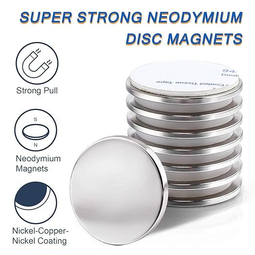 LOVIMAG Strong Neodymium Disc Magnets with Double-Sided Adhesive Powerful Rare Earth Magnets, Perfect for Fridge, DIY, Building, Scientific, Craft, and Offic, 1.26 inch x 0.08 inch - Pack of 8