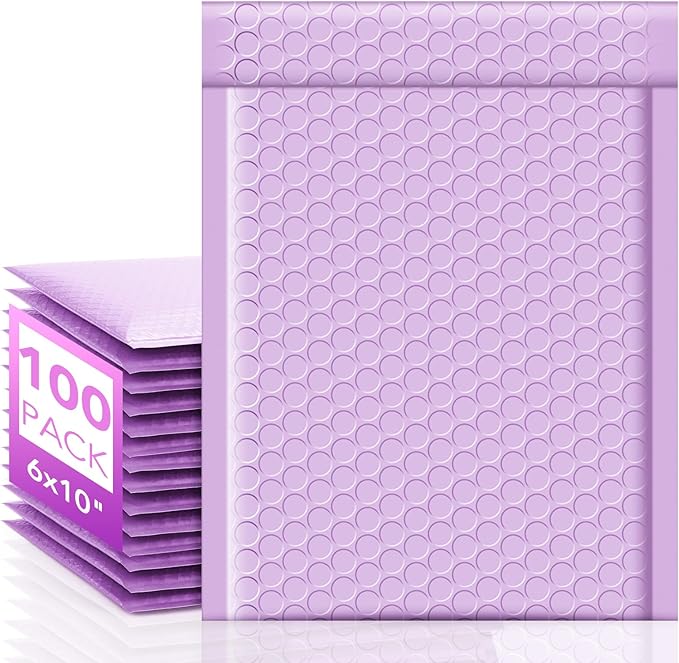 Fuxury Bubble Mailers 6x10" 100 Pack Small Bubble Shipping Envelopes Usable Size 6x9" #0 Cute Bubble Padded Mailer Thick Padded Envelopes for Mailing Jewelry,Makeup Lavender