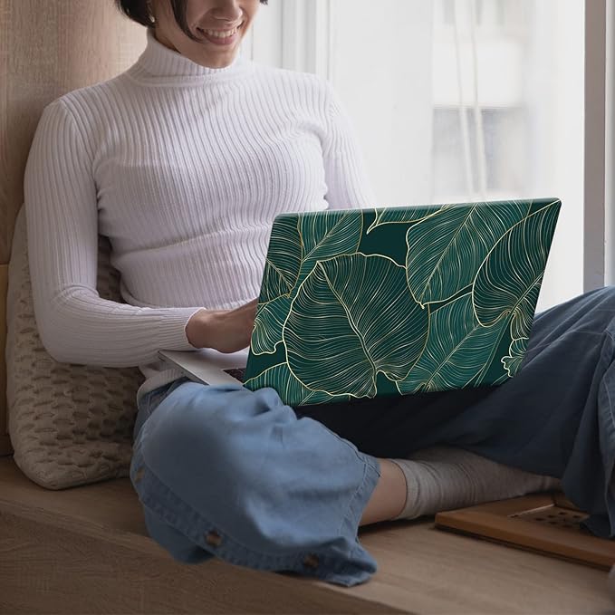 KEROM Compatible for MacBook Air 13 inch Case 2025-2022 M4 M3 M2 A3240 A3113 A2681, MacBook Air M4 13 inch Case, Protective Plastic Hard Shell & Keyboard Cover for Mac Air 13.6'', Green Leaves