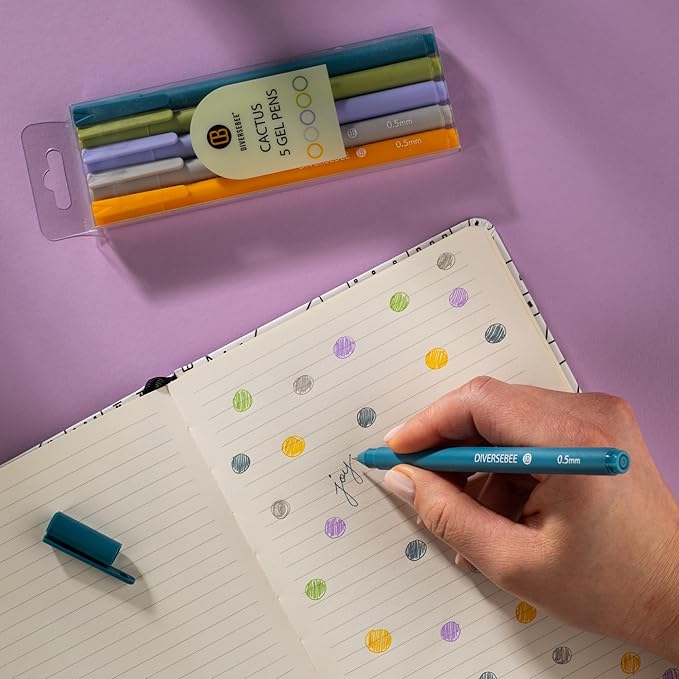 DIVERSEBEE Assorted Gel Ink Pens, 0.5 mm Gel Pens Fine Point, Cute Fine Tip Bible Pens No Bleed Through, Bible Study Journaling Supplies, 5 Pack Set (Cactus)