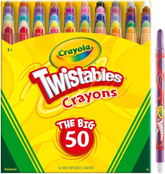 Crayola Mini Twistables Crayons for Kids (50ct) Stocking Stuffers & Holiday Gifts, No Peel Toddler Crayons for Coloring Books, Arts & Crafts Supplies, 3+