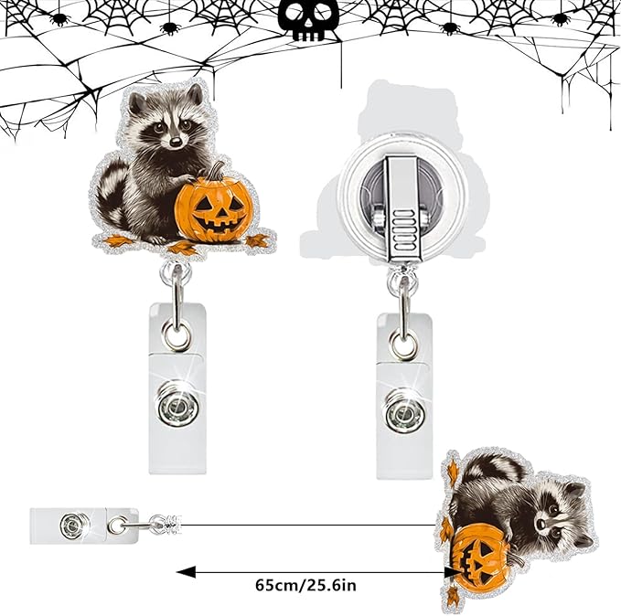 Halloween Cute Pumpkin Badge Reel Holder Retractable for Nurse Nursing Medical Worker & Teacher Pumpkin Bow Badge Reel with Alligator Clip & Durable Nylon Cord Acrylic Name Tag Card Badge Clip