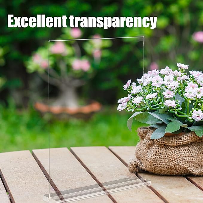 Acrylic Sign Holder, 8.5 x 11 inches Clear Table Menu Display Stand Desktop Display Stand Paper Holder Table Top Sign Holder Suitable for Restaurants, Office, Home, Store (6 pcs)