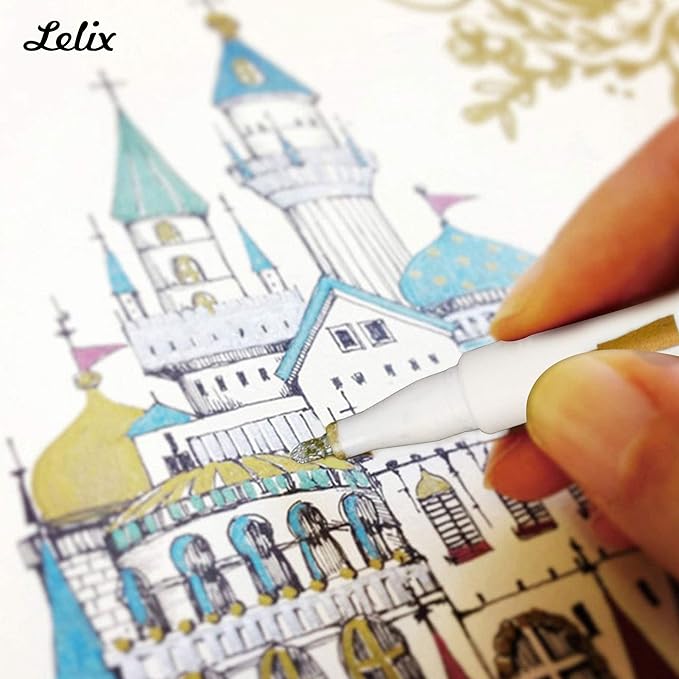 Lelix 24 Colors Metallic Marker Pens, Fine Tip Paint Pens for DIY Photo Album, Black Paper, Card Making, Rock Art Painting, Scrapbooking, Glass, Metal, Wood