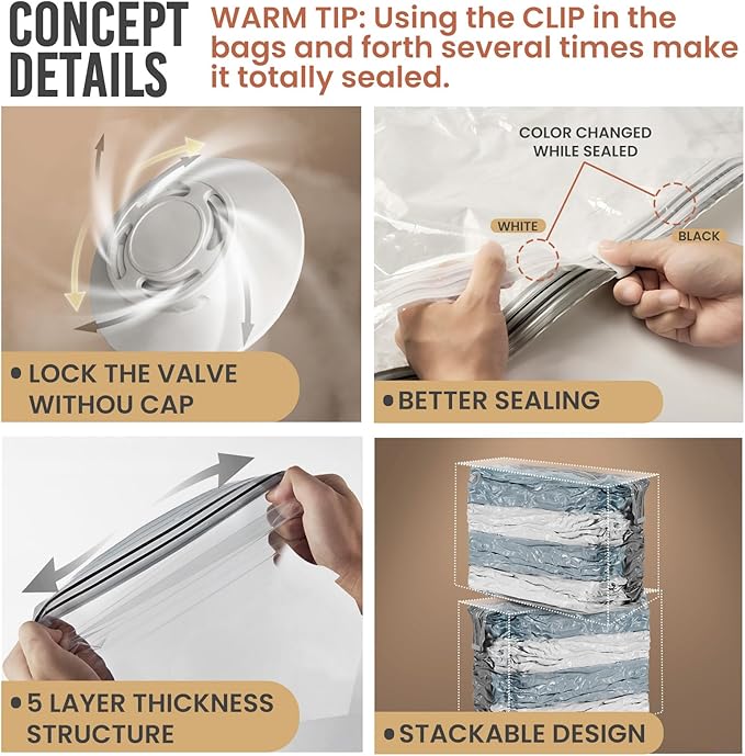 TAILI Vacuum Storage Bags 4 Pack, Jumbo Cube (31x40x15 Inch), Extra Large Vacuum Seal Bags for Clothing, Comforters, Blankets, Bedding, Sweater, Closet Organizers, Space Saving, Cream