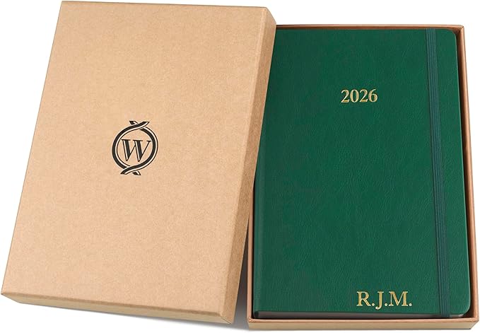 Wykeham's Executive 2026 Daily Journal Planner – US Public Holidays & Format – Customization Available (Personalized Racing Green, 8.5”×5.5”)