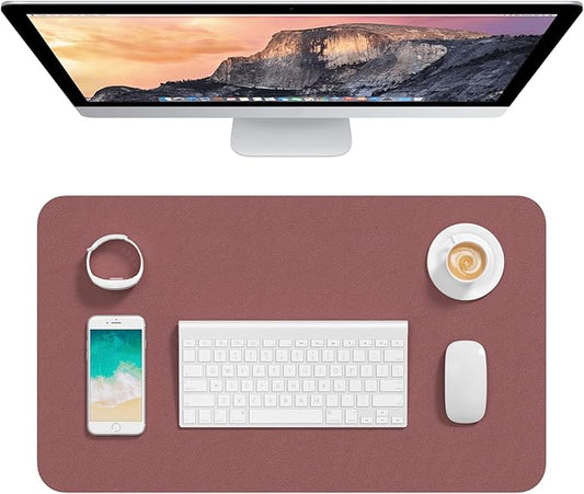 Hsurbtra Desk Pad, 23.6" x 13.8" PU Leather Desk Mat, M Extended Mouse Pad, Waterproof Desktop Blotter Protector, Non-Slip Ultra Thin Small Laptop Keyboard Writing Mat for Office Home, Brick Red