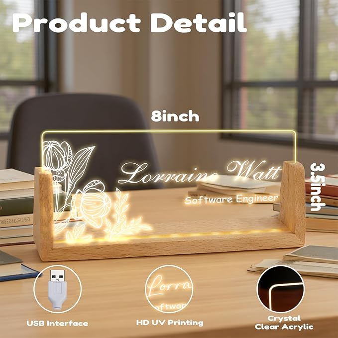 Custom Desk Name Plate,Light Up Acrylic Office Sign, Personalized Gift for Boss Coworker Teacher, Employee Appreciation Award, Home Office Decor