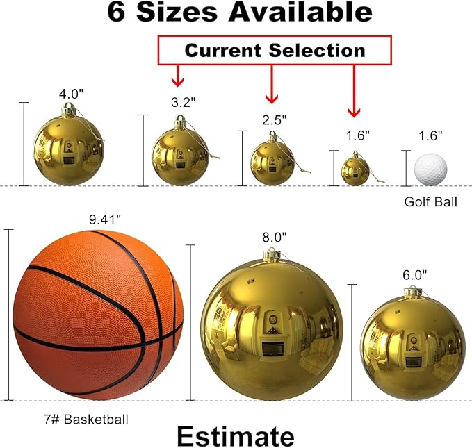 Gold Christmas Ornaments - Christmas Tree Decorations Shatterproof Hanging Balls for Birthday Wedding Holiday Decor Set of 36pcs, Multi-Sizes(1.6",2.5",3.2")