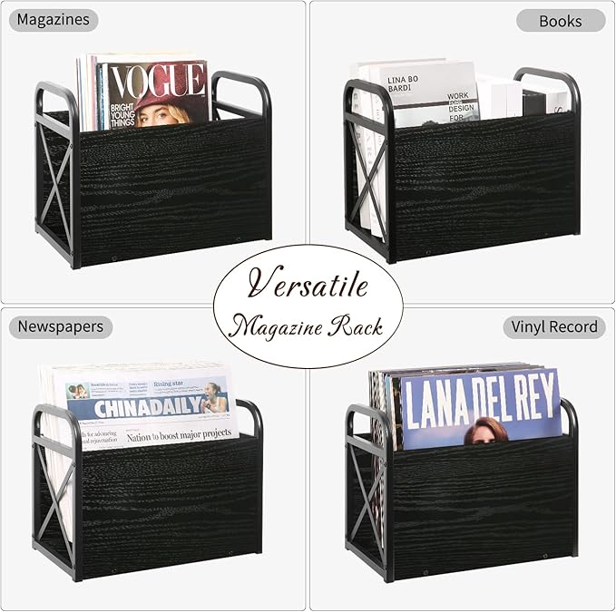 YINMIT Magazine Holder, Magazine Rack Floor, Magazine Storage Basket, Folder Organizer Bin for Books, Newspapers, Tablets (Black)