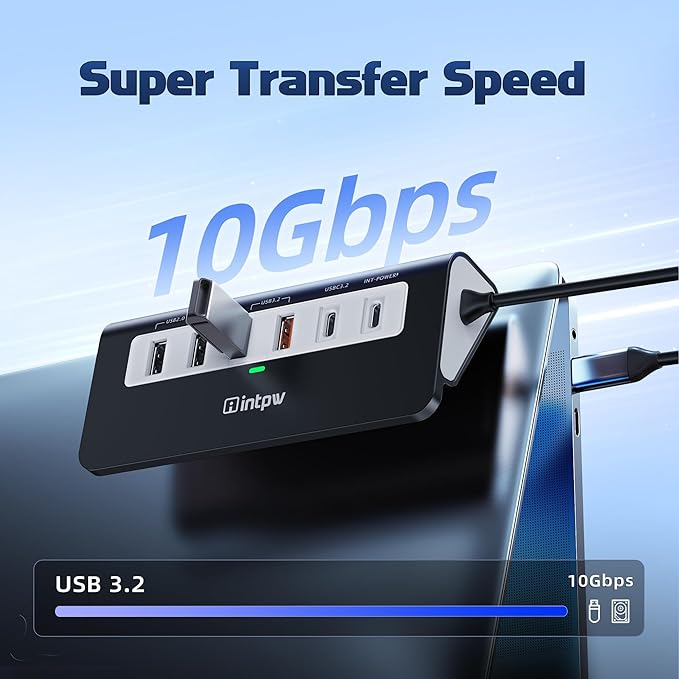 USB C Hub 10Gbps, 9-in-1 USB C Docking station with 4K@60Hz HDMI, Type-C & 2 Type-A 3.2, 2 USB-A 2.0, PD 100W, SD/TF Port, Black Aluminum USB Hub for Laptop, iPhone 16/15 Series, MacBook Air/Pro