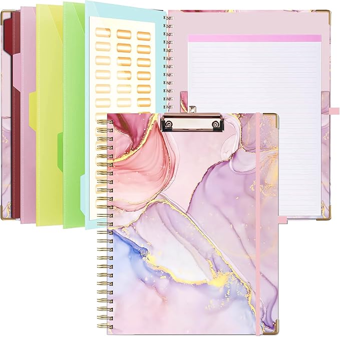 Lateefah Clipboard with Storage, File Folders with Pockets, Nursing Clipboard with Label Stickers and Notepad, Spiral Clip Board with Pen Loop for School, Office Supplies