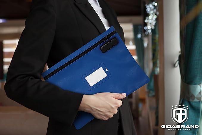 Notary Bag with Lock | 14x11 inch | Navy blue | Zipper Notary Supplies Bag | Locking Notary Bag for Notary Kit, Stamp, Embosser, Ink Pad, and Valuables | Locking Document Bag | Journal Carrying Case