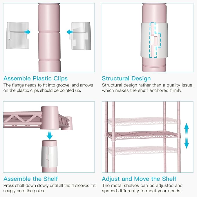 P1 Heavy Duty Garment Rack, 3 Tiers Adjustable Rolling Metal Closet Organizer with Lockable Wheels, FreeStanding Wardrobe with Double Hanger Rods & 1 Pair Hooks, Max Load 450 LBS, Pink