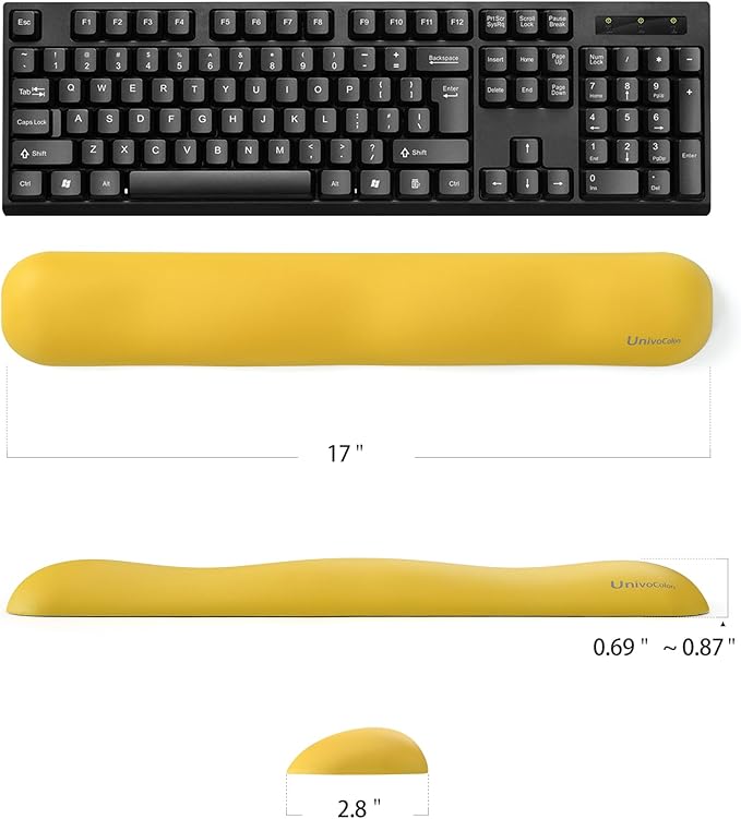 UnivoColors Design-Wave Keyboard Wrist Rest, Artificial Sheepskin+Memory Foam+Ergonomic+Anti-Slip Gel, Resilience Support During Work and Gaming,Keyboard Accessory,Yellow