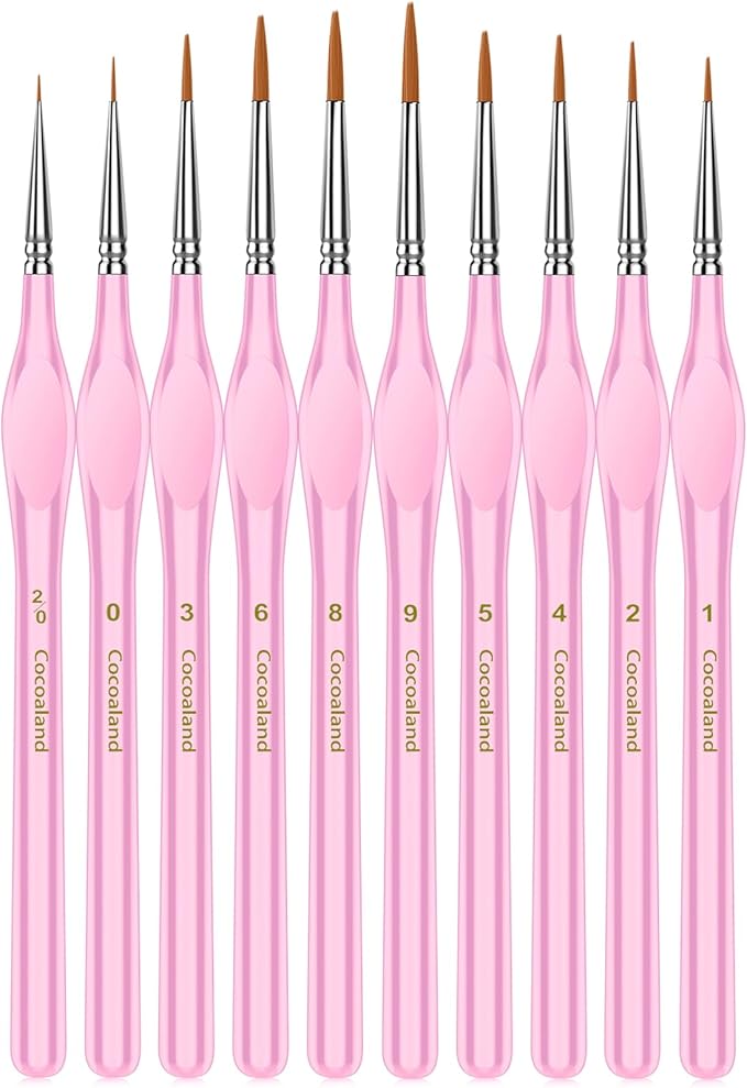 Miniature Paint Brushes,10Pcs Round Pointed Tip Paintbrushes, Micro Detail Paint Brush Set, Triangular Grip Handles Art Brushes Perfect for Acrylic, Watercolor, Oil, Craft (Blush)