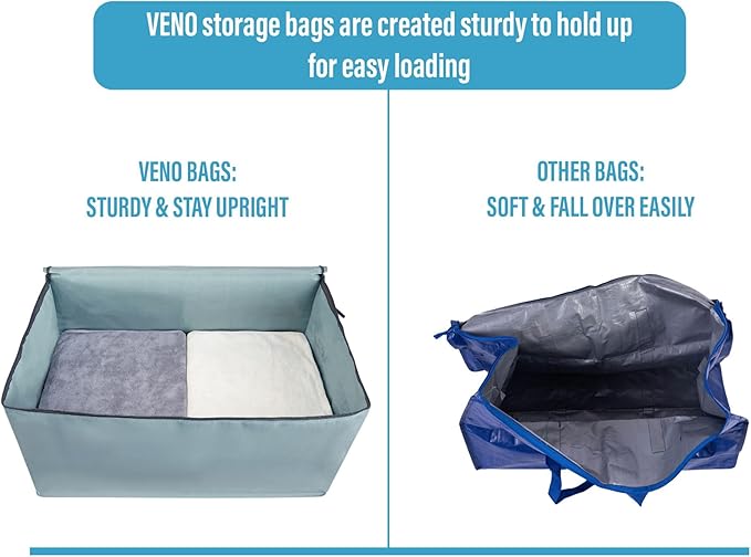 VENO 4 Pack Moving and Storage Bags, Heavy Duty, Alternative to Moving Boxes, Large Packing Totes Supplies for College Dorm Room with Zipper for Clothes, Wide Open Design (Light Blue Matte, 4 Pack)