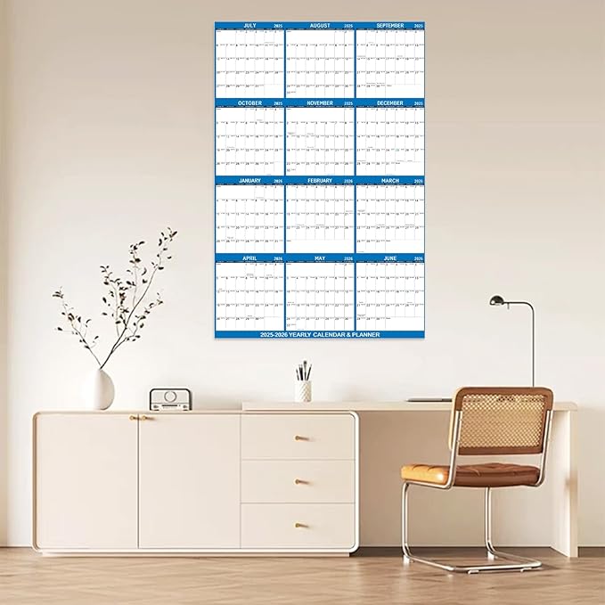 2025-2026 Wall Calendar 24" x 36" Dry Erase Calendar for Wall from July 2025 to June 2026 12 Month Annual Large Yearly Wall Planner for Office School(Blue)