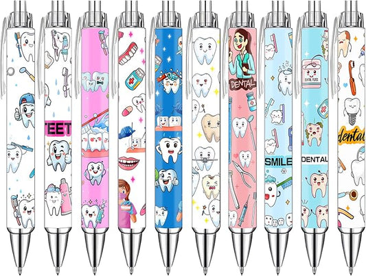 Cute Dental Pens Set – Tooth & Dentist-Themed Ballpoint Pens for Dental Hygienists, Assistants, Students, Kids – Fun Oral Care Stationery for Clinic, School, or Office – Perfect Dentist Gift, 10 Pack