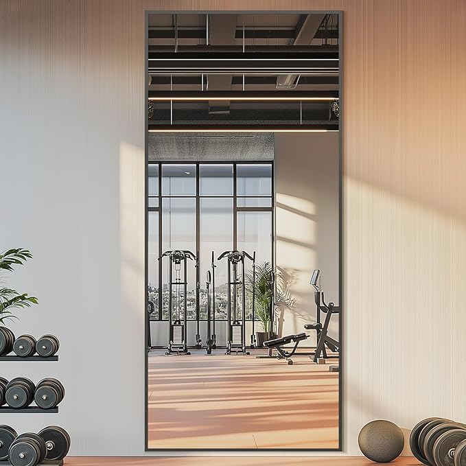 76"X34" Large Floor Mirror Full Length with Stand, Oversized Black Free Standing Full Length Mirror for Bedroom Living Room Home Gym, Rectangular Full Body Mirror, Tempered Glass