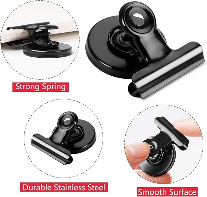 VNDUEEY 6 Pack Refrigerator Magnets Fridge Magnets, Black Magnetic Clips Whiteboard Magnets, Magnet Clips for Home and Office List Display