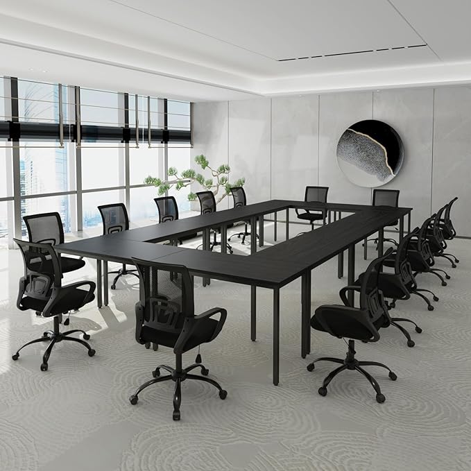 Bonzy Home Conference Tables 23ft Office Computer Desk for Meeting Room Study Writing Printer Podcast Table for 24 People Modern Black 10PCS 275.5"x47.2"x29.5"