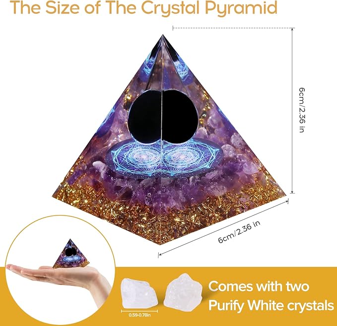 Hopeseed Orgone Pyramid for Positive Energy, Orgonite Amethyst&Obsidian Healing Crystal Pyramids for Reduce Stress Chakra Reiki Healing Meditation Attracts Lucky and Success