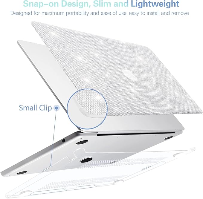 KEROM Glitter Case for MacBook Pro 14 inch 2025-2021 M5 M4 M3 M2 M1 Chip A3434 A3112 A3185 A3401 A2918 A2992 A2779 A2442, Luxury Bedazzled Bling Sparkle PU Leather Hardshell & Keyboard Cover, Silver