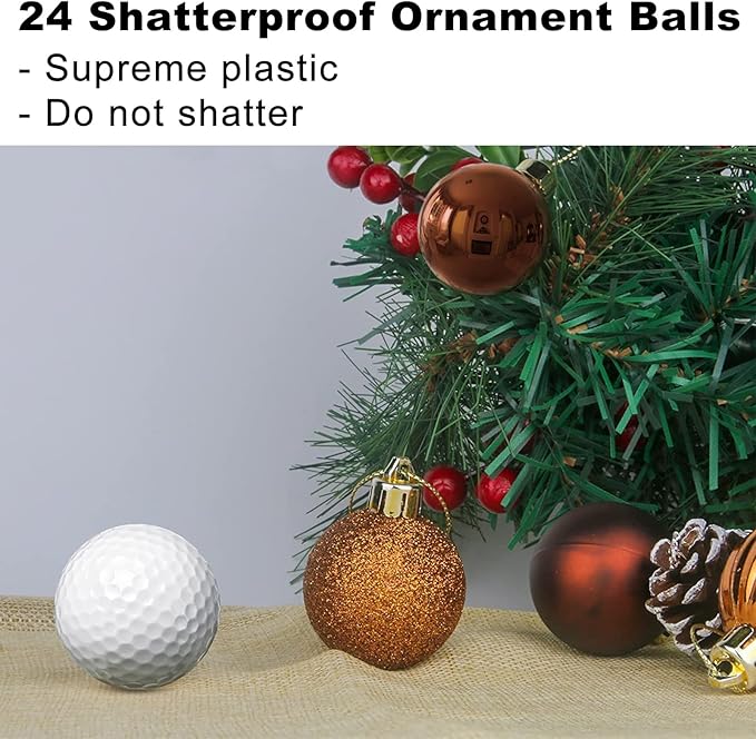Bronze 1.6" Small Christmas Balls Christmas Tree Decoration Ornaments Shatterproof Hanging Balls for Birthday Halloween Holiday Wedding Decorations Set of 24pcs