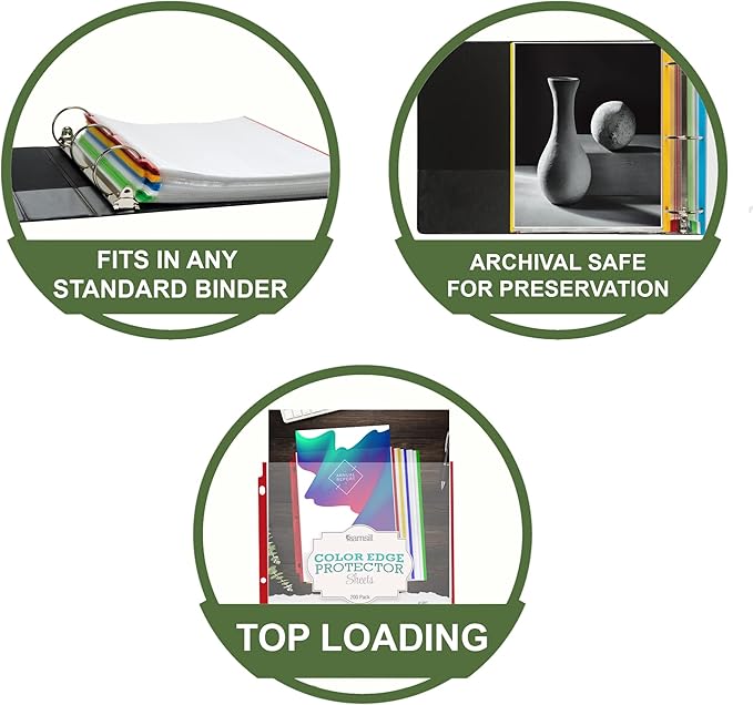 Samsill Color Edge Sheet Protectors 8.5 x 11 Inch, Page Protectors for 3 Ring Binder, Standard Weight, Clear Sheet Protector, Letter Size, Top Loading, Acid Free, 200 Pack