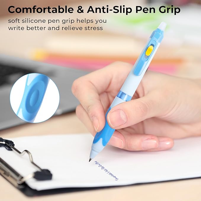M&G 6 Pcs Retractable Erasable Gel Pens, 0.5 mm Blue Ink Gel Pen, Extra Fine Point Erasable Pen Make Mistakes Disappear, Premium Comfort Grip Note Taking and Crossword Puzzles