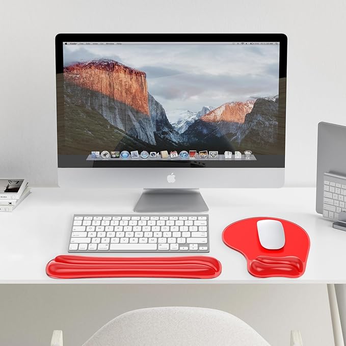 Gel Mouse pad & Keyboard Wrist Rest Set, Ergonomic Keyboard and Mousepad with Wrist Support, Keyboards Wrist Rest, Computer Keyboards Pad, Cooling Gel Red