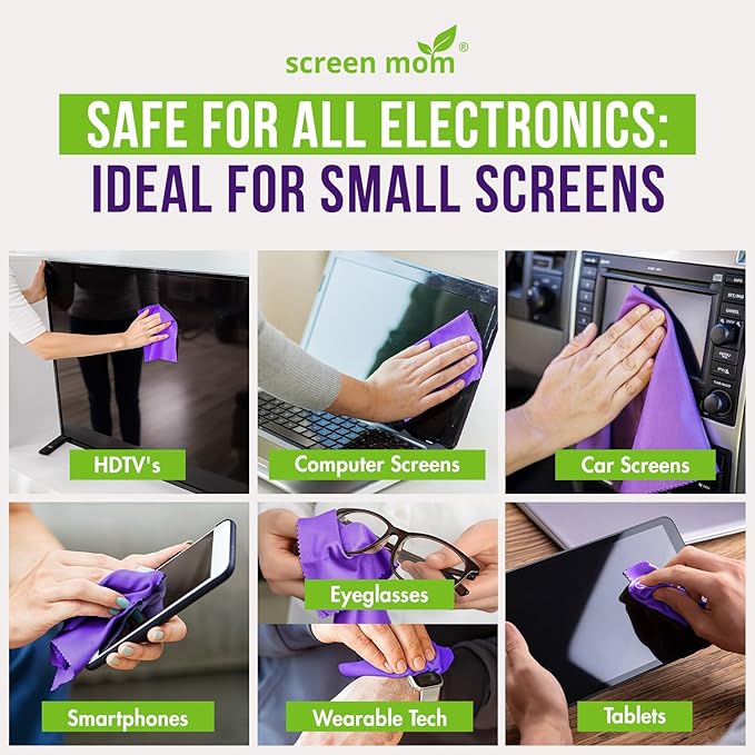 Screen Cleaner Spray and Microfiber Cloths 2-Pack (2x1oz) by Screen Mom-Screen Cleaner Spray and Wipe for TV, Computer, Phone, iPad, Car Screen Cleaning Kit Electronic Cleaner Spray