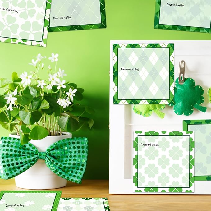 16 Pieces St. Patrick's Sticky Notes Shamrock Sticky Notes Self-Adhesive St. Patrick's Sticky Note Pads Sticky for School Office Home Supplies Students Teachers Gift