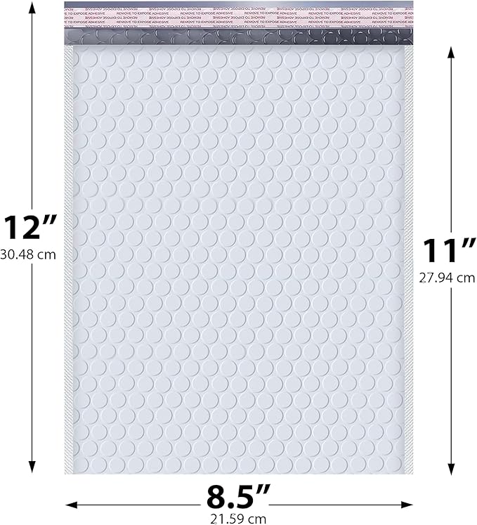 White Poly Bubble Mailers 8.5x12 inch #2 | Self Seal Padded Envelopes | Cushioned Bubble Mailer | Usable Size 8.5x11 | WaterProof | Lightweight mailing Shipping Bags | US Made | 200 Pack Bulk