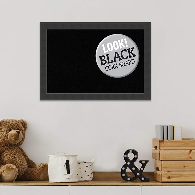 Amanti Art Black Cork Board for Wall, 14x20 Vision Board with Black Wood Frame, Small Corkboard Office Decor for Home Organization, Modern Contemporary Corkboard Pinboard to display items for home