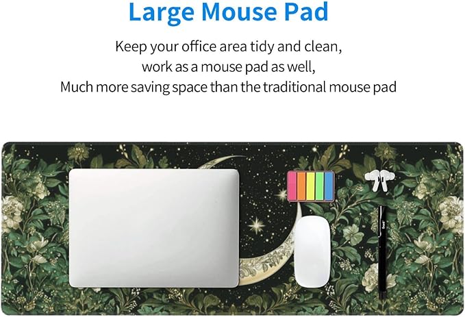 Moon Mouse Pad 31.5 X 11.8 Inch Big Desk Rubber Base Stitched Edges Keyboard Pad XXL Mouse Mat for Home Game and Office