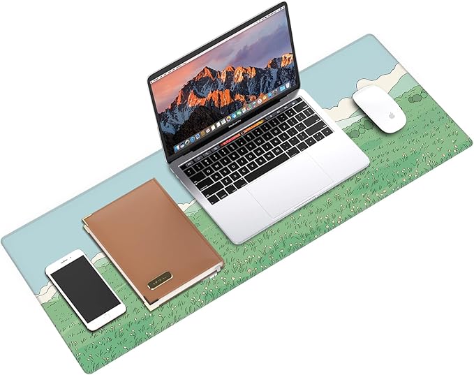 Galdas Gaming Mouse Pad XXL XL Large Long Extended Big Mousepad Non-Slip Rubber Keyboard Mouse Pad with Stitched Edges for Laptop Home Office (31.5x11.8x0.08 Inch) … (Clouds and Green)