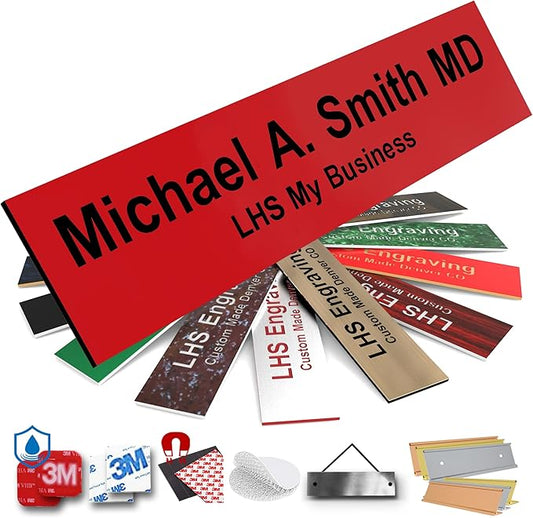 Engraved Custom Door Plate Red Plastic Office Door Sign with Black Letters - Made in USA 2x10 B14