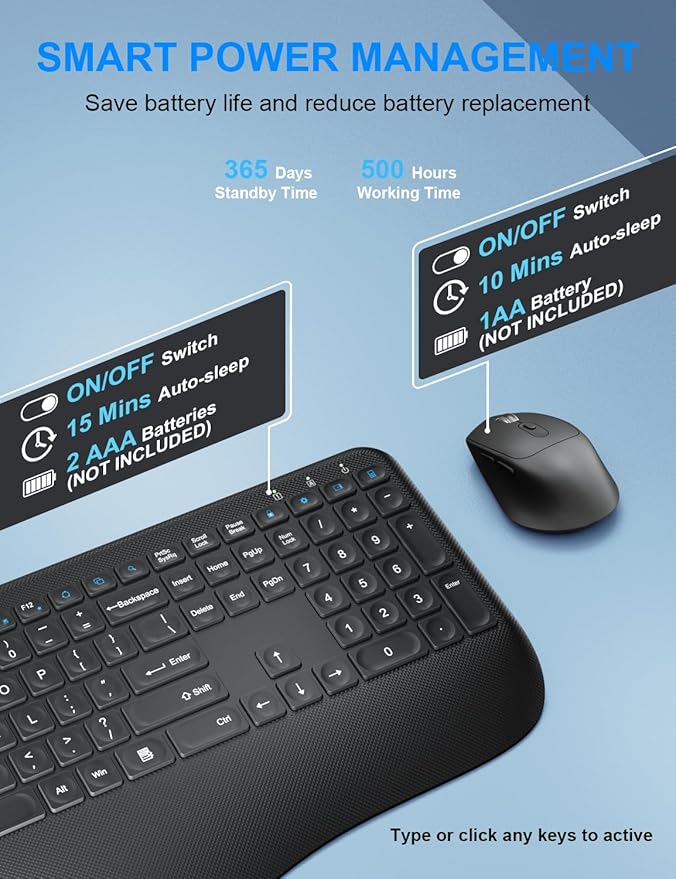 Wireless Keyboard and Mouse Combo, Full-Sized 2.4GHz Comfortable Palm Rest and Optical Wireless Mouse for Windows, Mac OS PC/Desktops/Computer/Laptops(Carbon Black)