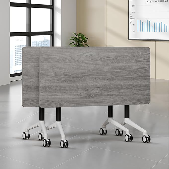 Folding Conference Table, Modern Large Conference Room Tables with Flip-Top Design, Foldable Conference Table Meeting Table with Wheels, Mobile Seminar Training Tables for Office Classroom (2, Oak)