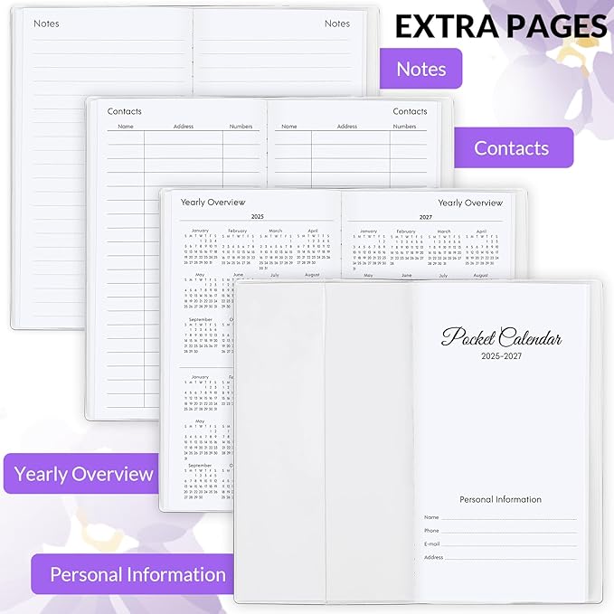Pocket Calendar 2026-2027, Purple 2026-2027 Monthly Planner - 3.7" x 6.7" - Runs from July 2025 Until December 2027, Small Pocket Calendar 2026 with PVC Cover for Planning