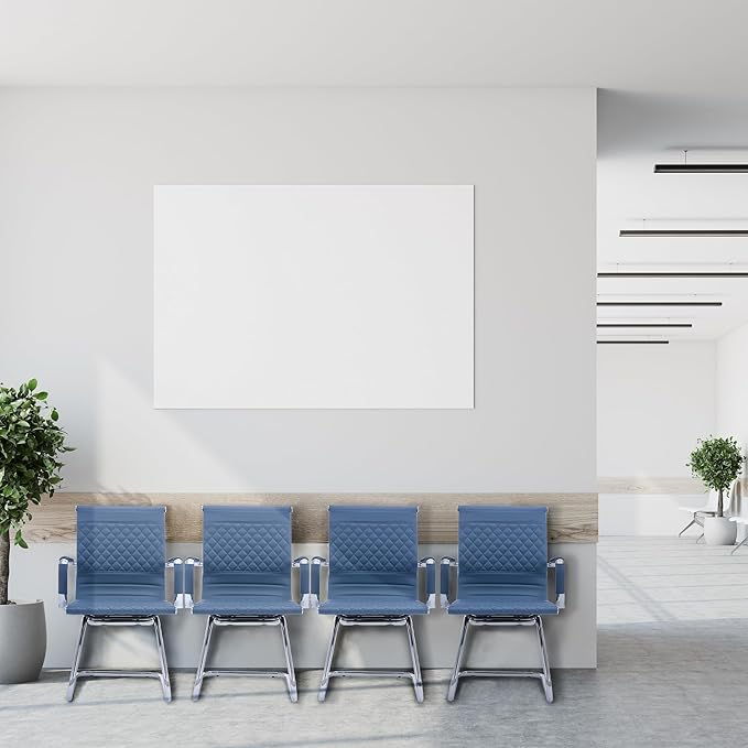 Office Guest Chairs Reception Chairs Waiting Room Chairs Set of 2 Conference Room Chair with Mid Back, Modern PU Leather Desk Chairs, Navy